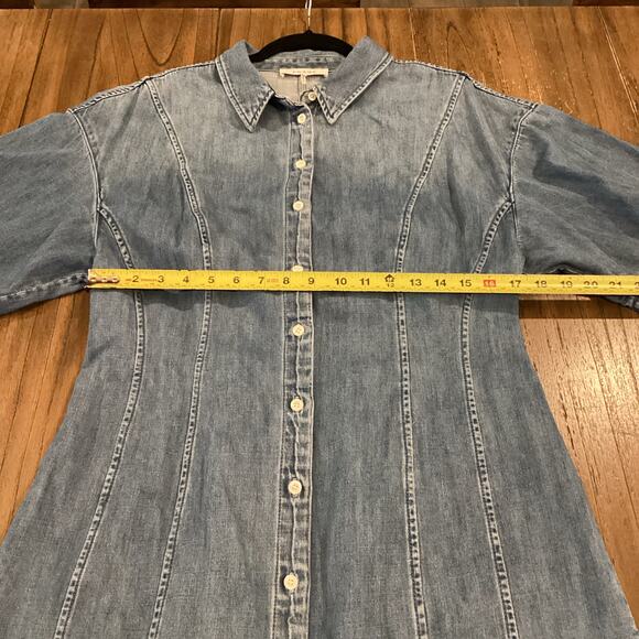 FRAME Seam Detail shoreline wash Short Sleeve Button Up Denim Mini Dress Blue XL - Picture 6 of 11